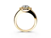 Pave Halo Engagement Ring Setting for Round Cut Center with Single Row Pave Band and Prong Head in Yellow Gold