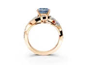 Halo Engagement Ring Setting for Fancy Blue Princess Cut Center with Marquise and Pave Bypass Band and Prong Head in Rose Gold
