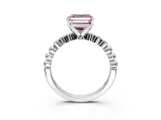 Solitaire Engagement Ring Setting for Fancy Pink Asscher Cut Center with Bezel-Dot Beaded Band and Prong Head in Sterling Silver
