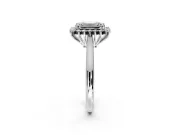 Starburst Halo Engagement Ring Setting for Emerald Cut Center with Thin Round-Wire Band and Prong Head in Platinum