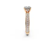 Solitaire Engagement Ring Setting for Cushion Cut Center with Domed Multi-Row Pave Band and Prong Head in Rose Gold