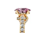 Solitaire Engagement Ring Setting for Fancy Pink Oval Center with Crossover Accents and Prong Head in Yellow Gold
