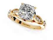 Solitaire Engagement Ring Setting for Cushion Cut Center with Marquise and Bezel Accents and Prong Head in Yellow Gold