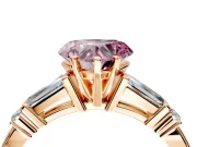 Bar-Set Engagement Ring Setting for Fancy Pink Heart-Shaped Center with Tapered Baguette Accents and Prong Head in Rose Gold