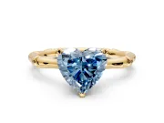 Solitaire Engagement Ring Setting for Fancy Blue Heart-Shaped Center with Bamboo Band and Prong Head in Yellow Gold