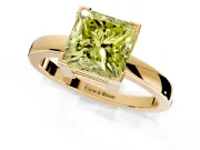 Solitaire Engagement Ring Setting for Fancy Yellow Princess Cut Center with Plain Band and Flat Tab Prong Head in Yellow Gold
