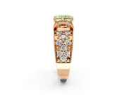 Pave Engagement Ring Setting for Fancy Yellow Radiant Cut Center with Curved Accent Rows, Openwork and Prong Head in Rose Gold