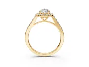 Halo Engagement Ring Setting for Pear-Shaped Center with Raised Halo, Pave Band and Prong Head in Yellow Gold