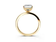 Solitaire Engagement Ring Setting for Asscher Cut Center with Thin Rounded Plain Band and Prong Head in Yellow Gold