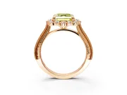 Milgrain Halo Engagement Ring Setting for Fancy Yellow Asscher Cut Center with Bezel Point Accents and Prong Head in Rose Gold