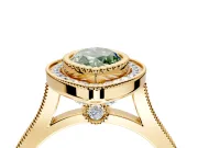Halo Engagement Ring Setting for Fancy Green Marquise Center with Milgrain Frame, Pave Band and Prong Head in Yellow Gold