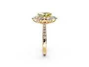 Floral Halo Engagement Ring Setting for Fancy Yellow Oval Center with Pave Accents and Prong Head in Yellow Gold
