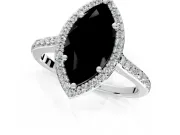 Halo Engagement Ring Setting for Fancy Black Marquise Center with Pave Accents, Heart Basket and Prong Head in Sterling Silver