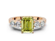 5 Stone Engagement Ring Setting for Fancy Yellow Emerald Cut Center with Equal Close-Set Accents and Prong Head in Rose Gold