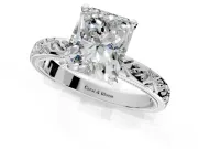 Solitaire Engagement Ring Setting for Radiant Cut Center with Scrollwork Band and Prong Head in Platinum