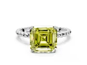 Solitaire Engagement Ring Setting for Fancy Yellow Asscher Cut Center with Plain Twisted Rope Band and Prong Head in White Gold