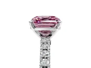 Solitaire Engagement Ring Setting for Fancy Pink Asscher Cut Center with Single Row Accent Band and Prong Head in Platinum