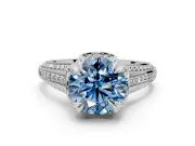 Solitaire Engagement Ring Setting for Fancy Blue Round Cut Center with Accented Split Shank and Prong Head in Platinum
