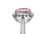 Starburst Halo Engagement Ring Setting for Fancy Pink Princess Cut Center with Thin Round-Wire Band and Prong Head in Platinum