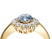 Halo Engagement Ring Setting for Fancy Blue Marquise Center with Milgrain Channel Band and Prong Head in Yellow Gold