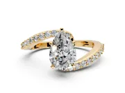 Solitaire Engagement Ring Setting for Pear-Shaped Center with Pave Bypass Swirl Band and Prong Head in Yellow Gold