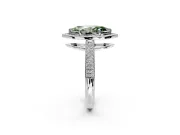 Milgrain Halo Engagement Ring Setting for Fancy Green Marquise Center with Three-Sided Pave Band and Prong Head in White Gold