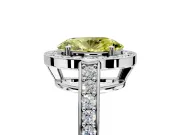 Bezel-Framed Halo Engagement Ring Setting for Fancy Yellow Oval Center with Pave Band and Prong Head in Platinum