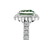 Milgrain Floral Halo Engagement Ring Setting for Fancy Green Princess Cut Center with Pave Band and Prong Head in Platinum