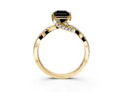 Solitaire Engagement Ring Setting for Fancy Black Radiant Cut Center with Narrow Twist Pave Band and Prong Head in Yellow Gold
