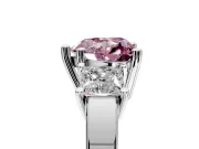 3 Stone Engagement Ring Setting for Fancy Pink Heart-Shaped Center with Matching Side Accents and Prong Head in Platinum