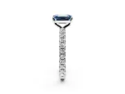 Solitaire Engagement Ring Setting for Fancy Blue Emerald Cut Center with Shared-Prong Accents and Prong Head in White Gold