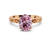 Solitaire Engagement Ring Setting for Fancy Pink Oval Center with XO Engraved Band and Prong Head in Rose Gold