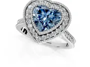Halo Engagement Ring Setting for Fancy Blue Heart-Shaped Center with Milgrain Frame, Pave Band and Prong Head in Platinum