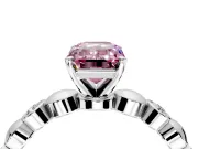 Solitaire Engagement Ring Setting for Fancy Pink Emerald Cut Center with Beaded Bezel Station Band and Prong Head in Platinum