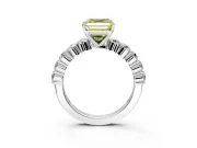Shared-Prong Engagement Ring Setting for Fancy Yellow Asscher Cut Center with Graduated Accents and Prong Head in Sterling Silver