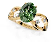 Solitaire Engagement Ring Setting for Fancy Green Oval Center with Criss-Cross Accent Band and Prong Head in Yellow Gold