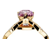 Solitaire Engagement Ring Setting for Fancy Pink Emerald Cut Center with Accented Twist Band and Leaf Prong Head in Yellow Gold