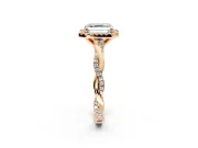 Halo Engagement Ring Setting for Asscher Cut Center with Pave and Plain Twist Band and Prong Head in Rose Gold