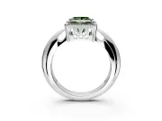 Halo Engagement Ring Setting for Fancy Green Princess Cut Center with Tapered Plain Band and Prong Head in Sterling Silver