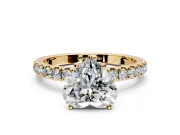 Open Basket Engagement Ring Setting for Heart-Shaped Center with Pave Band and Prong Head in Yellow Gold