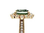 Milgrain Halo Engagement Ring Setting for Fancy Green Asscher Cut Center with Bezel Point Accents and Prong Head in Yellow Gold