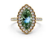 Milgrain Floral Halo Engagement Ring Setting for Fancy Green Marquise Center with Pave Band and Prong Head in Yellow Gold