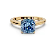 Solitaire Engagement Ring Setting for Fancy Blue Cushion Cut Center with Narrow Cathedral Band and Prong Head in Yellow Gold