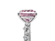 Cluster Engagement Ring Setting for Fancy Pink Princess Cut Center with Round Cut Accent Band and Prong Head in Sterling Silver