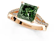 Solitaire Engagement Ring Setting for Fancy Green Princess Cut Center with Twisted Pave Split Shank and Prong Head in Rose Gold
