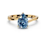 Solitaire Engagement Ring Setting for Fancy Blue Pear-Shaped Center with Plain Bypass Twist Band and Prong Head in Yellow Gold