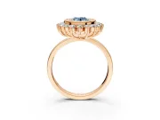 Halo Engagement Ring Setting for Fancy Blue Oval Center with Milgrain Bezel Rim, Plain Band and Prong Head in Rose Gold