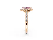 Halo Engagement Ring Setting for Fancy Pink Pear-Shaped Center with Raised Halo, Pave Band and Prong Head in Rose Gold