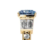 Channel-Set Engagement Ring Setting for Fancy Blue Radiant Cut Center with Baguette Band and Prong Head in Yellow Gold