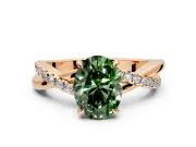 Crossover Engagement Ring Setting for Fancy Green Oval Center with Pave and Plain Strands and Prong Head in Rose Gold
